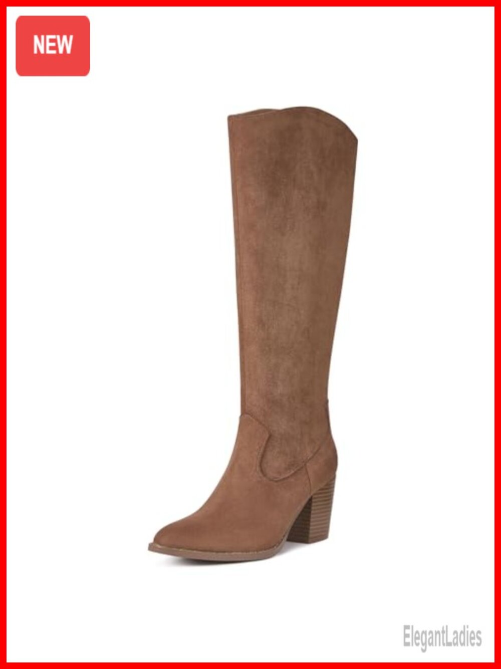 Womens Faux Suede Knee High Boots Block Heel Pointed Toe Zip